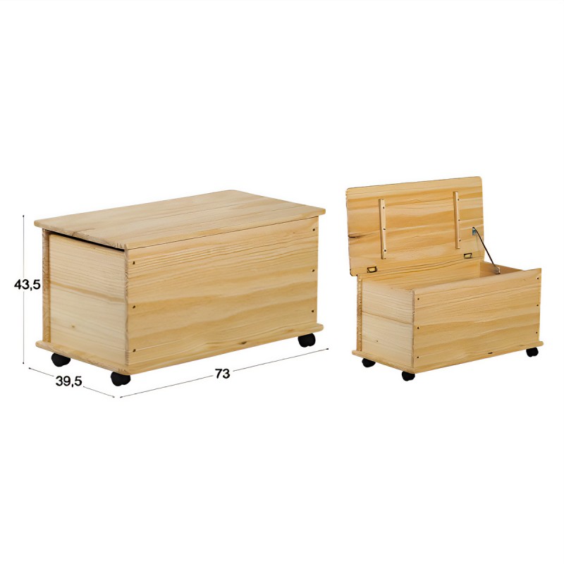 WOODEN CHEST WITH WHEELS 69LTR