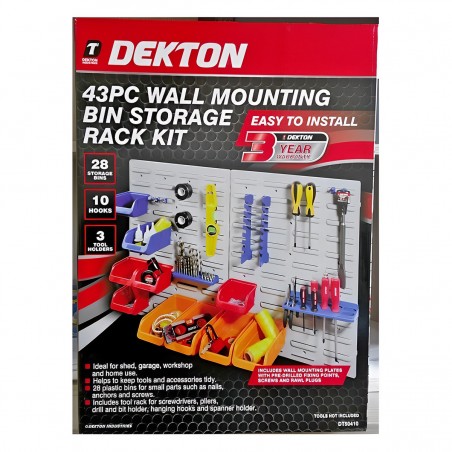 43PC WALL MOUNTING BIN STORAGE RACK KIT