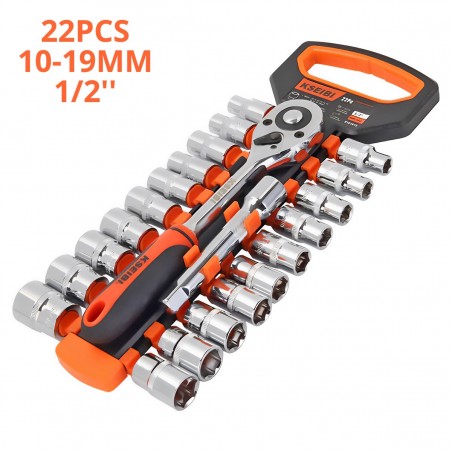 HEXAGON SOCKET SET 22PCS 10-19MM 1/2''