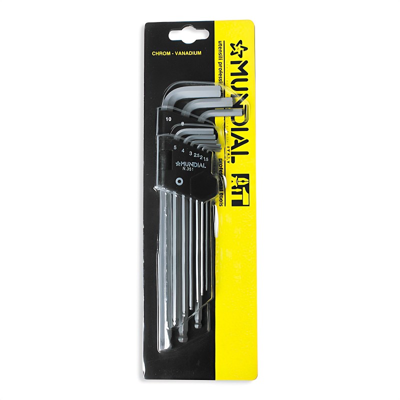 SET 9 EXTRA LONG SPHERICAL END HEXAGONAL WRENCHES