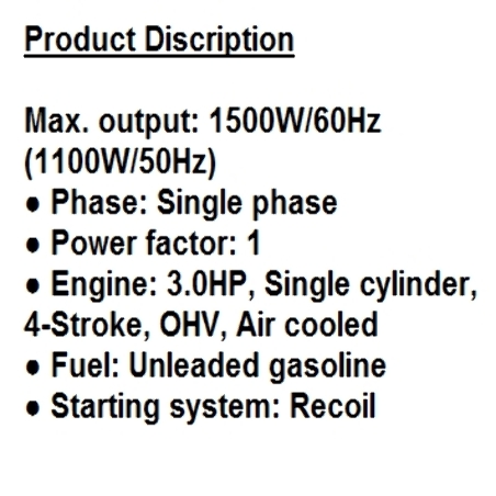 GASOLINE GENETATORS 230V/50HZ 