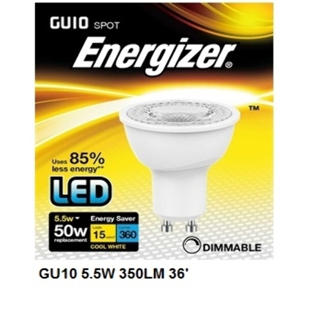 S8827 ENERGIZER LED GU10 5.5W 350LM 36° COOL WHITE BOXED DIM