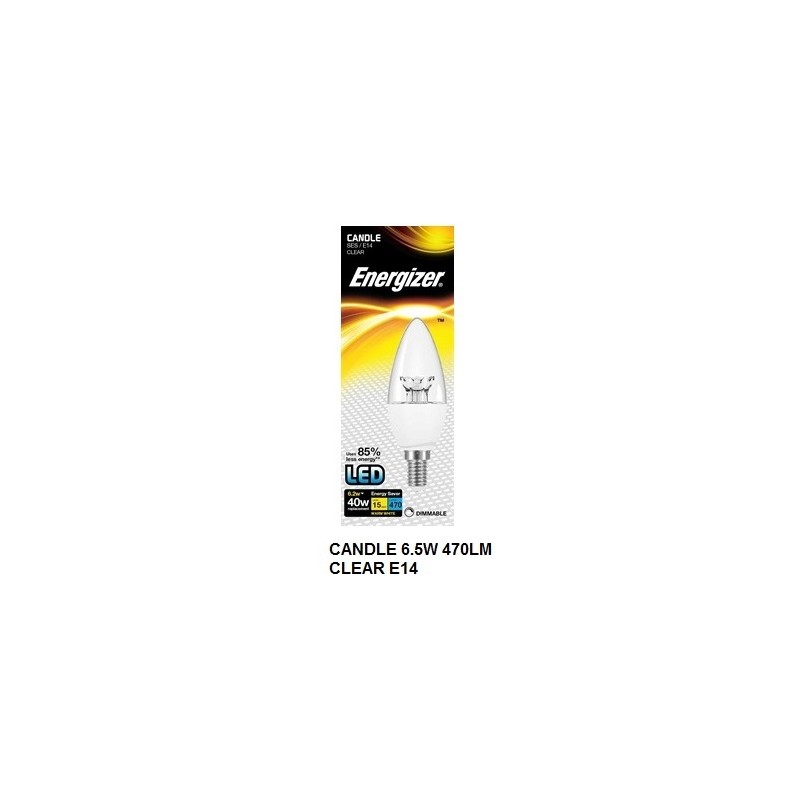 S8855 ENER LED CANDLE 6.5W 470LM CLEAR E14 WRM WHITE BOX DIM