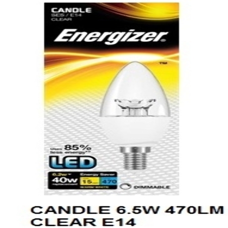 S8855 ENER LED CANDLE 6.5W 470LM CLEAR E14 WRM WHITE BOX DIM