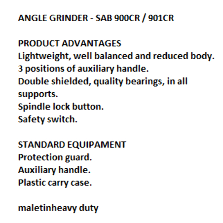 STAYER ANGLE GRINDER SAB900CR