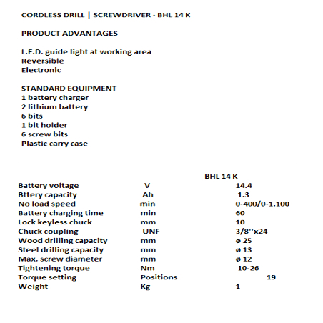 STAYER CORDLESS DRILL BHL14K