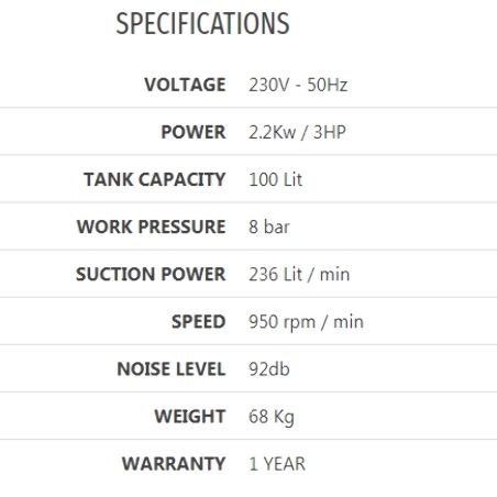 TOTAL AIR COMPRESSOR 100Lit WITH 2 HEADS (TC2301006)