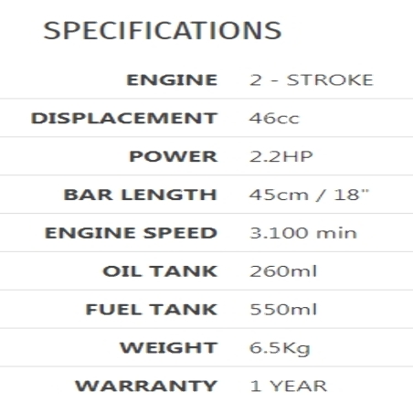 TOTAL GASOLINE CHAIN SAW 46cc (TG5451811)