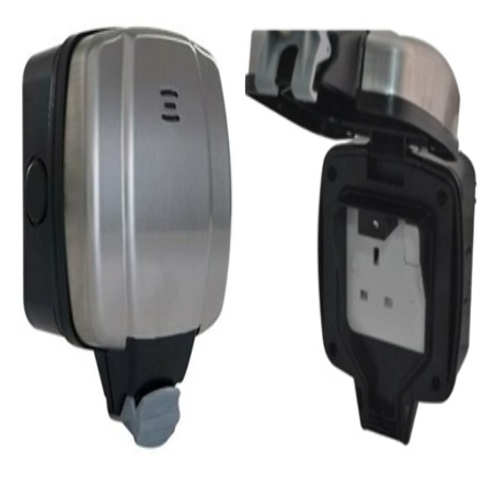 SINGLE SWITCH 13A OUTDOOR  SOCKET BRUSHED STEEL