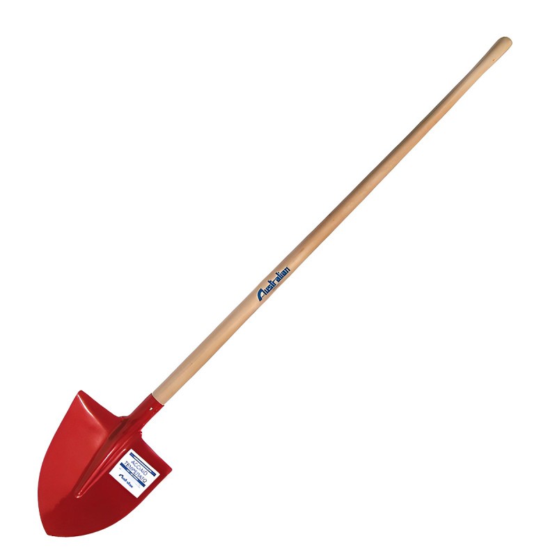 Hardened steel shovel with wooden handle