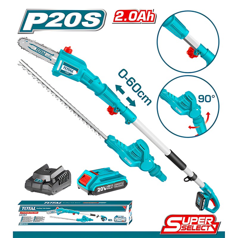 TOTAL LITHIUM-ION POLE SAW WITH POLE HEDGE TRIMMER 20V