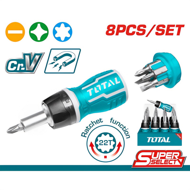 TOTAL 8 IN 1 STUBBY SCREWDRIVER SET